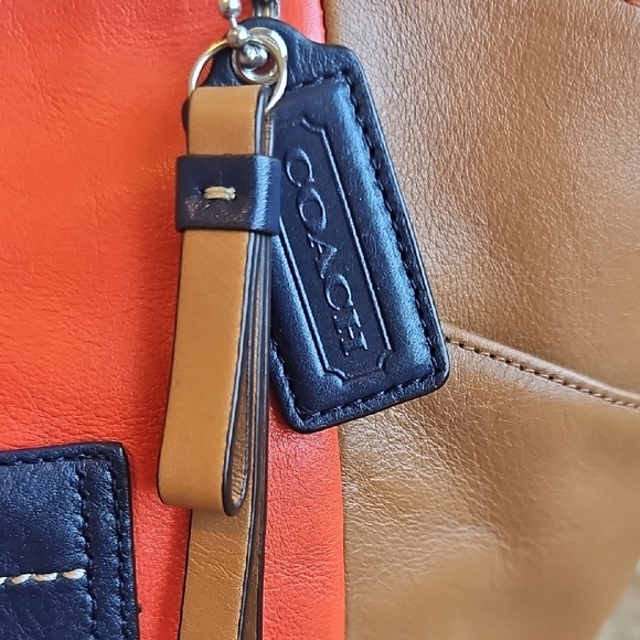 Coach 2013 Park Colorblock Carrie Tote Orange Blue Brown - Picture 3 of 14